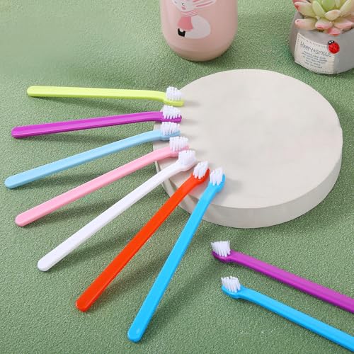 100 Pcs Small Dog Toothbrush Bulk Pack Long Handle Pet Toothbrushes with Soft Bristles (7 Colors)
