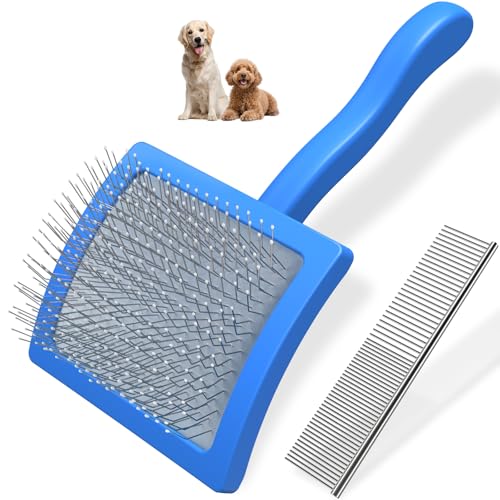 2PCS Slicker Brush for Dogs & Pet Comb (Blue / Gentle Large)