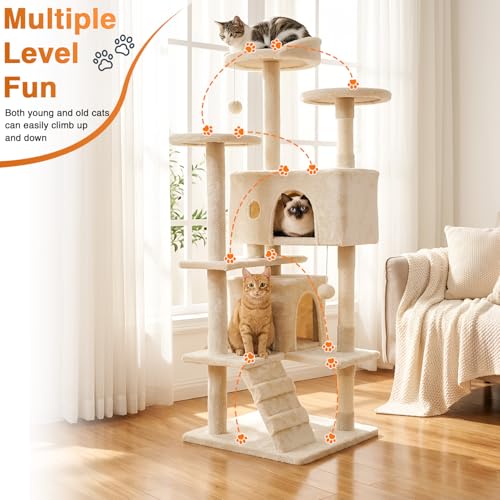 54" Cat Tree Tower (Beige)