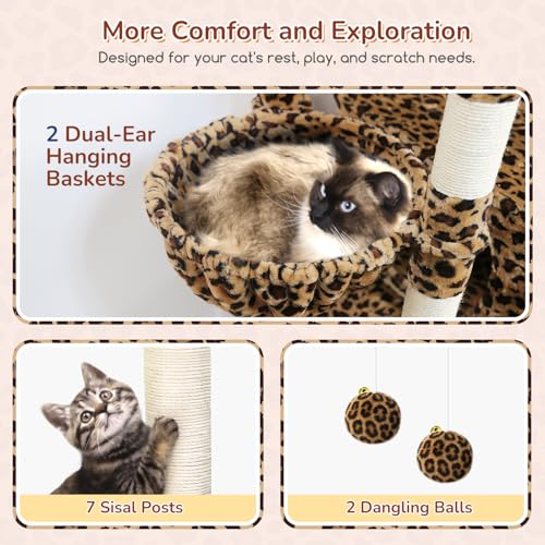 74in Leopard Heavy Duty Cat Tree Tower for Indoor Large Cat (Leopard Print / 74inch)