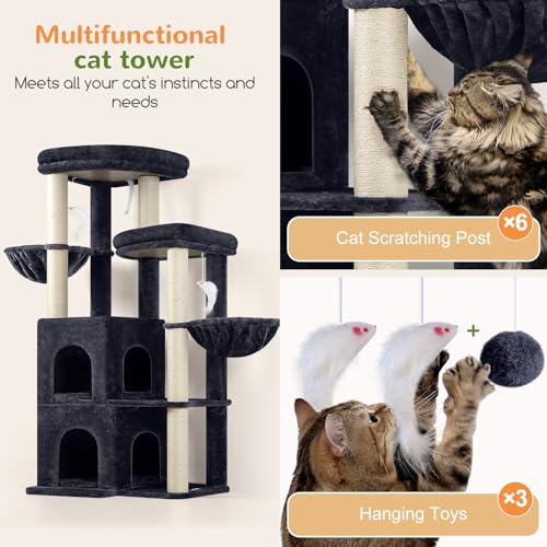 Cat Tree Tower for Indoor Cats Large Adult (Dark Grey / XXL)