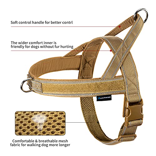 No Pull Dog Harness with Padded Handle+5 Ft Leash (M / Brown Set)