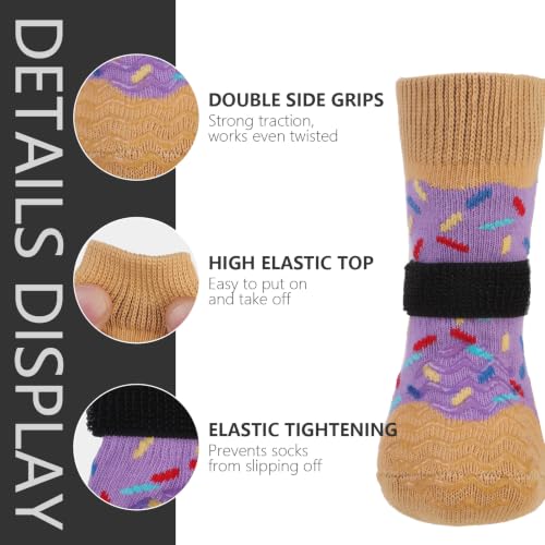 Anti Slip Dog Socks for Prevent Licking Paws & Hardwood Floor (Purple / Small(6 Pack))