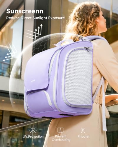 Cat Backpack Carrier (Light Purple / 12.6"L x 10.2"W x 16.5"H)