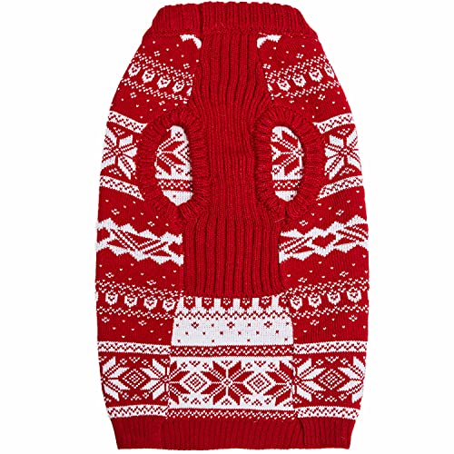 Ugly Christmas Snowflake Dog Sweater (16 inch (Pack of 1) / A Design: Dog - True Red)