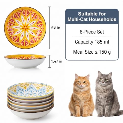 Ceramic Cat Bowls Set of 6 (Floral - No Pads)