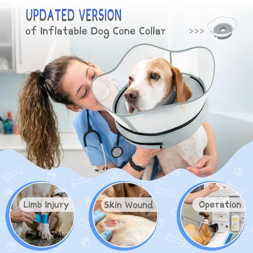 Raised Inflatable Dog Cone Collar to Stop Licking (Solid Grey / M(Neck 9"-12.5"))