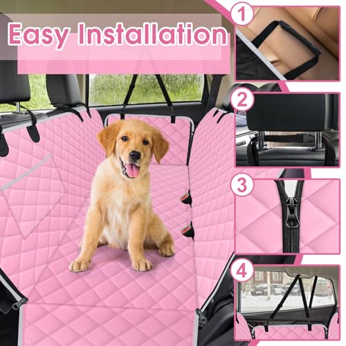 Waterproof Dog Car Seat Cover for Back Seat (Pink,Grey / Small,Standard)