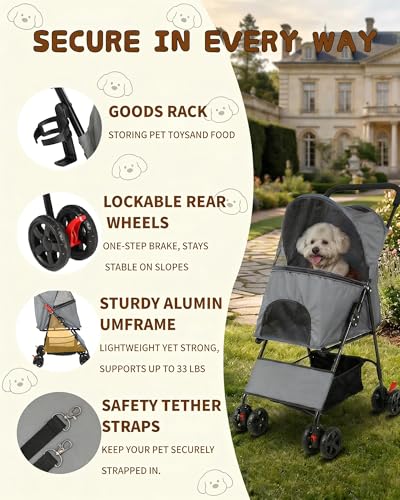 Pet Stroller for Small Dogs Cats (GRAY)
