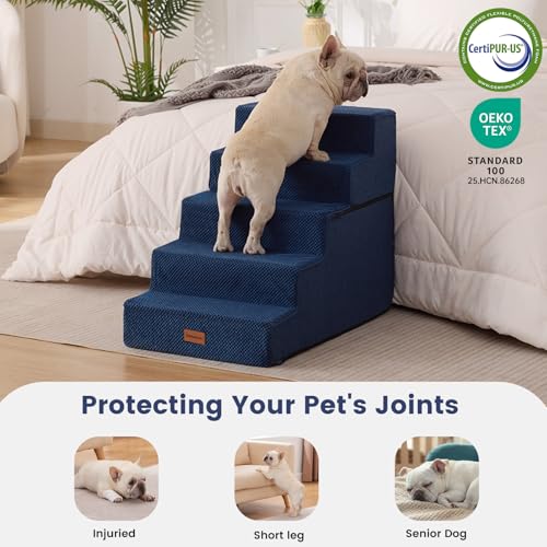 Dog Stairs for Small Dogs 22.8" H (Navy / 18"x29"x22.5"Extra Wide)