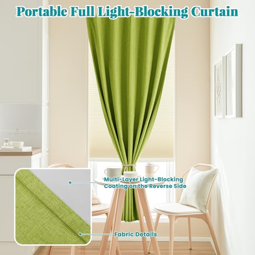 100% Blackout Self Adhesive Portable Curtains for Bedroom Easy to Install Window Thermal Lnsulated Kitchen Room Darkening Small Window Curtains (35"W x 80"L (Pack of 1) / Fruit Green)