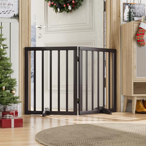 Freestanding Foldable Dog Gate 2 Panel (Dog Gate Brown / 2 Panel - 37 inches Wide)
