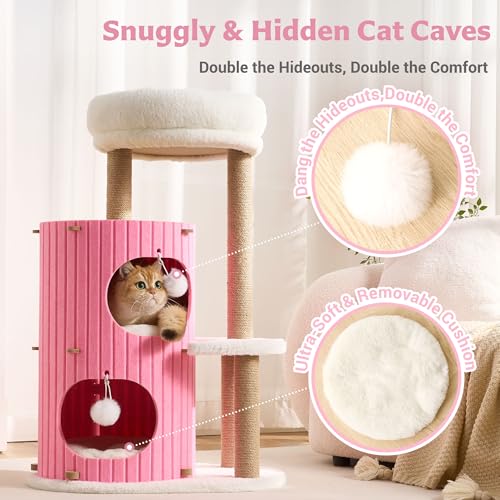 Modern Cat Tree for Indoor Small & Medium Cats (Blush Pink-36")