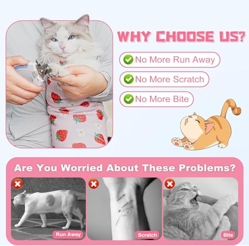 Cat Grooming Wrap for Nail Trimming (M-21.6in ( Weight:＜ 6lbs ) / Srawberry)