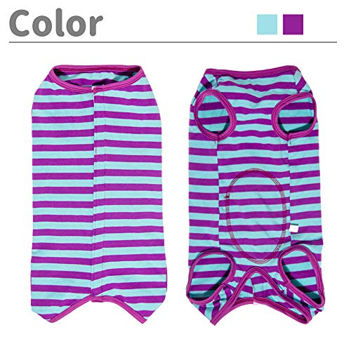 Dog’s Recovery Suit Post Surgery Shirt for Puppy (Large / purple blue stripe)