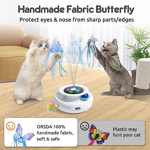 Cat Toy, 3-in-1 Automatic Interactive Electronic Moving Ambush Feather, Fluttering Butterfly, Track Balls, USB Rechargeable Powered Smart Indoor Exercise Kicker (White)