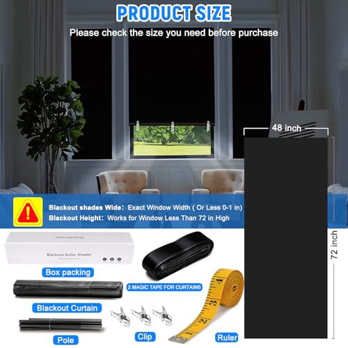 Blackout Roller Shades (Black / 48"W x 72"H)