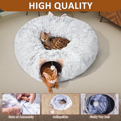 Cat Tunnel with Cat Bed for Indoor Cats (GREY)
