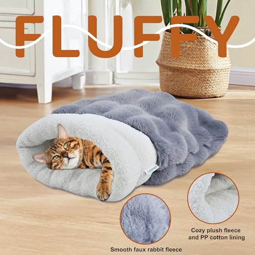 3 in 1 Semi Enclosed Self Warming Burrow Cat Bed Sleeping Cave (Style- Gray)
