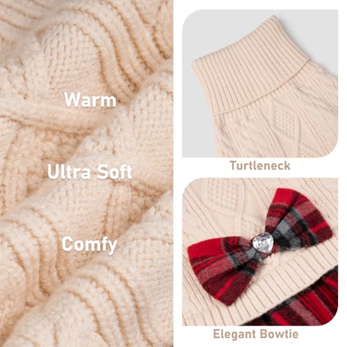 Dog Sweater Dress for Small Dogs Turtleneck Thick Knit Pullover (X-Small (2-4lbs) / 01# Beige)