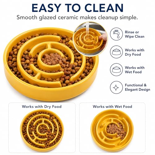 Ceramic Slow Feeder Dog Bowl (Yellow)