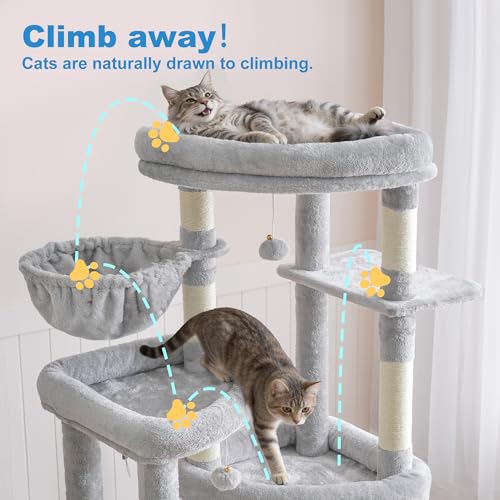 Cat Tree Tower with Tiered Padded Platforms (Light Gray)