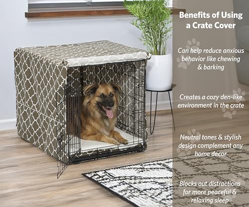 Dog Crate Cover with Teflon Fabric Protector (Brown Geometric Pattern / 35"L x 23"W x 24"H)