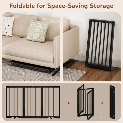 32" Extra Tall Free Standing Dog Gate Indoor (Black / 3-Panel, 32"Tall)