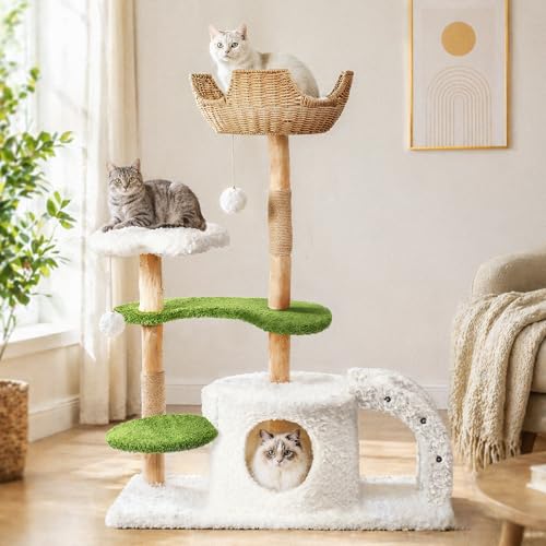 Modern Cat Tree (White&Green / 45.6'')