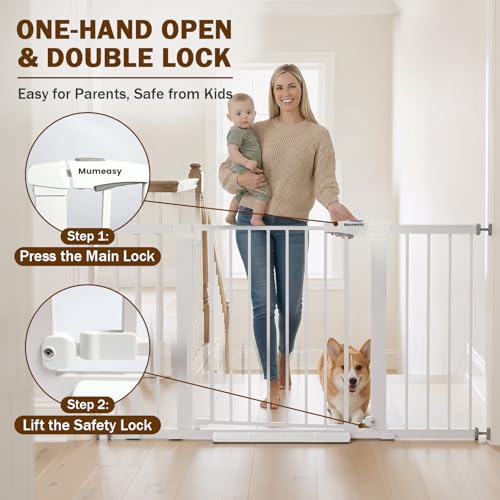 29.7 51 Inch Extra Wide Baby Gate for Stairs (White / 29.7-51"W x 28"H)