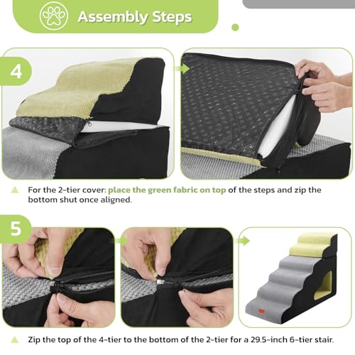 6 Steps 30 inches Height Dog Stairs for Bed for Small& Older Pets (Grey / 6 Tiers)