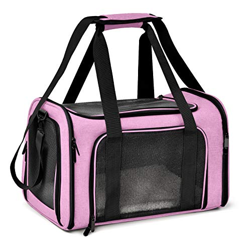 Pet Carrier for Small Medium Cats Dogs Puppies up to 15 Lbs (17.0"L x 11.0"W x 11.0"H / Pink)