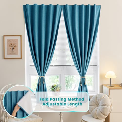 100% Blackout Self Adhesive Curtains Portable Curtain Simple and Easy to install Bedroom Window Thermal Lnsulated Kitchen Room Darkening Black Small Drapes (35"W x 72"L (Pack of 1) / Stone Blue)