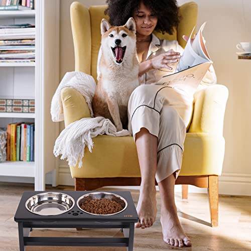 Elevated Dog Bowl Stand with 2 Stainless Steel Bowls (medium-7"tall,29 Oz bowl / Black)