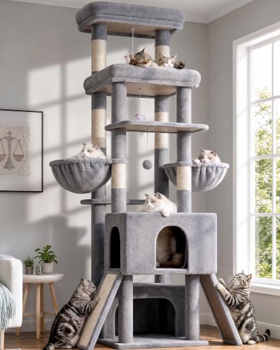 Z78 Heavy Duty Cat Tree for 20lbs Large Adult Cats (Light Grey / 78 inch)