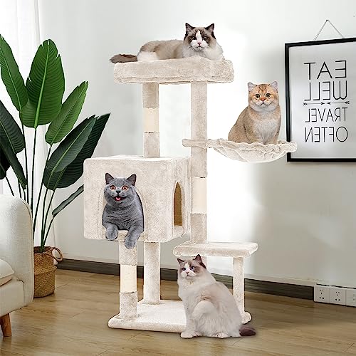 37.8 inch Cat Tree Cat Tower for Indoor Cats with Scratching Posts (Beige)