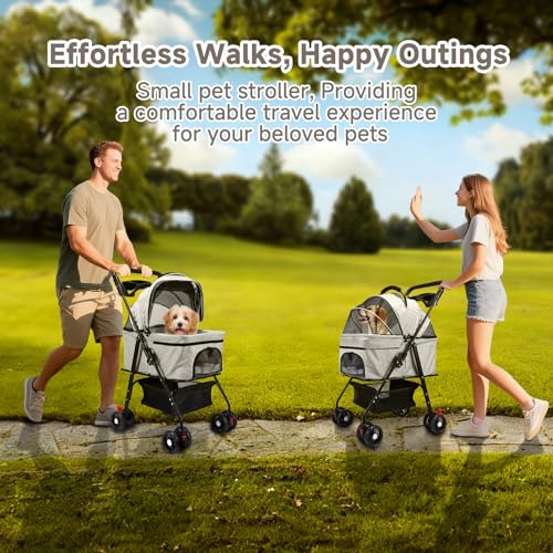 Pet Stroller for Small Dogs and Cats with 4 Wheels (Grey)