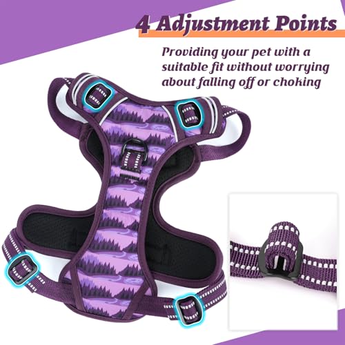 Dog Harness No Pull Adjustable Padded Reflective Harness for Small Medium Large Dogs with Handle for Walking Training (M / Moon Night)