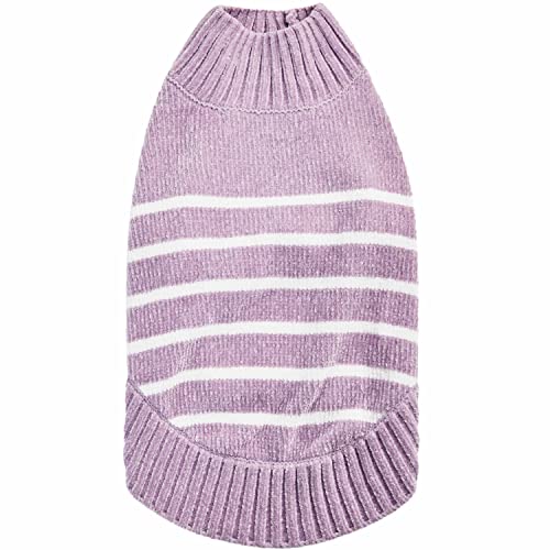 Cozy Soft Chenille Classy Striped Dog Sweater in Lavender Frost (20 inch / Lavender Frost)