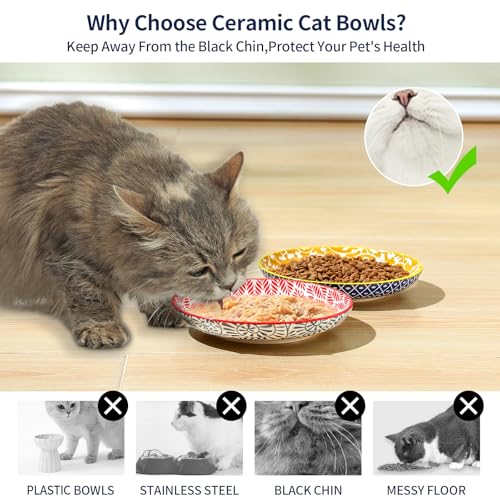 6 Inch Ceramic Cat Bowls (6 Inch, Set of 4 / Assorted Colors)