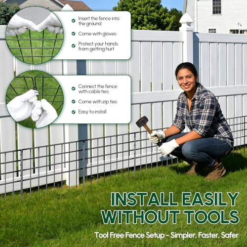 42.5ft(L) x 13in(H) Garden Fence Animal Barrier, 30 Panels No Dig Fence Panels for Dog Rabbit, Rustproof Metal Dig Defence Fencing Bottom Barrier, Anti Digging Garden Edging Border for Outdoor, Yard (30 Panels, 42.5ft(L) x 13in(H) / Black)