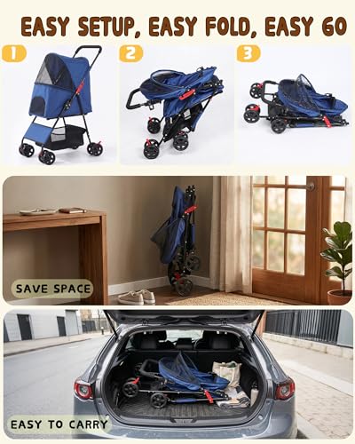 Pet Stroller for Small Dogs Cats (BLUE)