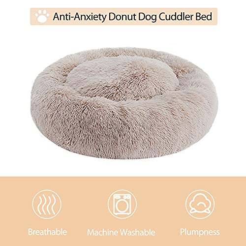Large Round Calming Dog Bed Cat Bed for Comfy Sleep (45"L x 45"W x10"Th / Brown)