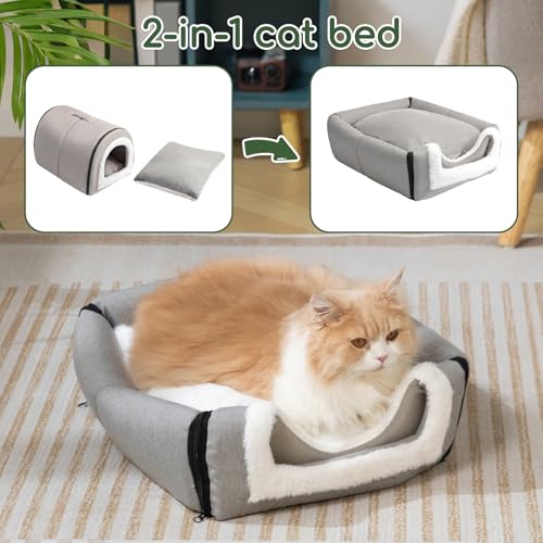 Cat Bed Cave for Indoor Cats for Pets up to 20 lbs (Gray Arched Cave)