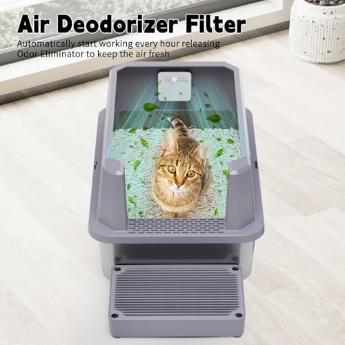 Stainless Steel Litter Box (Gray with Deodorizer, 2 Pack)