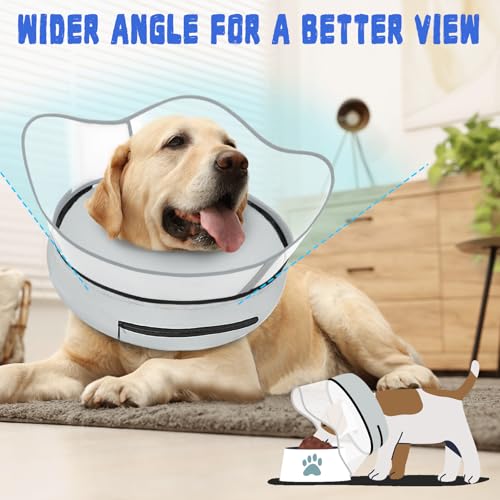 Elevated Inflatable Dog Cone Collar Alternative After Surgery (Solid Grey / S(Neck 7"-9.5"))