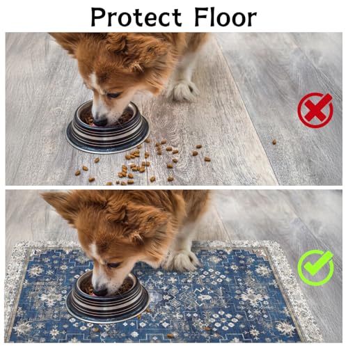 Pet Food Mats for Floor (Navy / 24"l X 16"w)