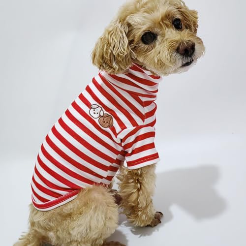 Turtleneck Dog Shirt Cute Doggie Embroidery Super Soft Dog Sweatshirt Stretchy Striped Puppy Pullover for Cats Small Medium Large Dogs (Red Striped / X-Large)