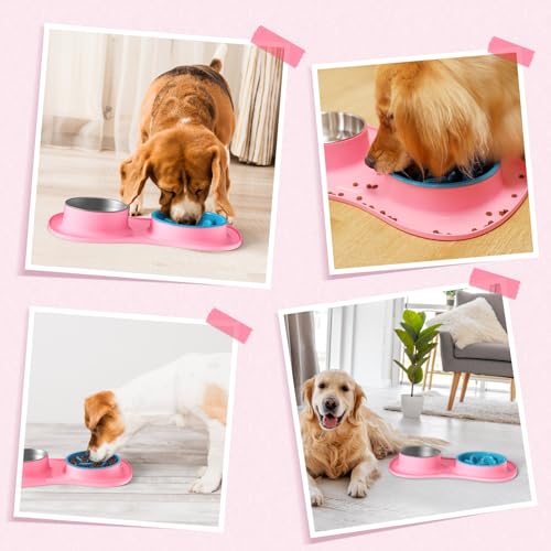 Dog Food and Water Bowl Set 3 in 1 (Small / Pink)