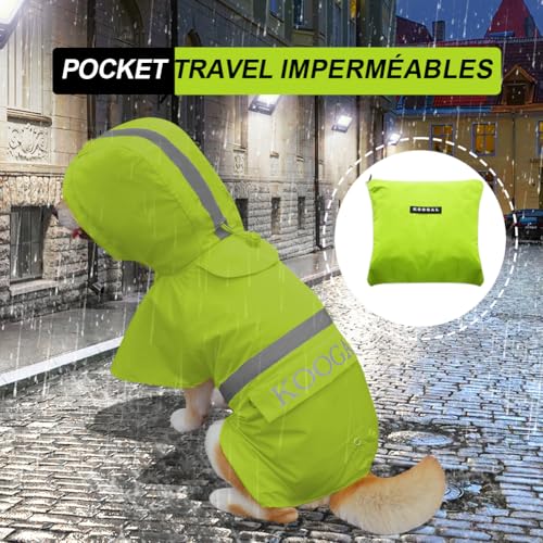 Dog Raincoat Waterproof Hooded (Fluorescent Yellow / 2XL-Fit for 20 to 33 pounds)